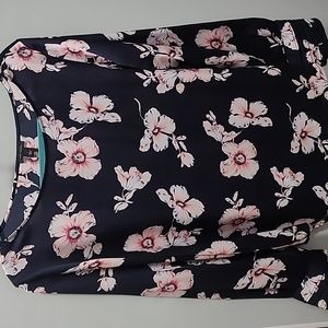 Ann Taylor floral blouse, size large, navy with pink flowers